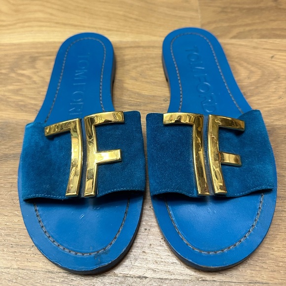 TOM FORD TF Logo Sandals BLUE & GOLD 💙💛 - Picture 5 of 9